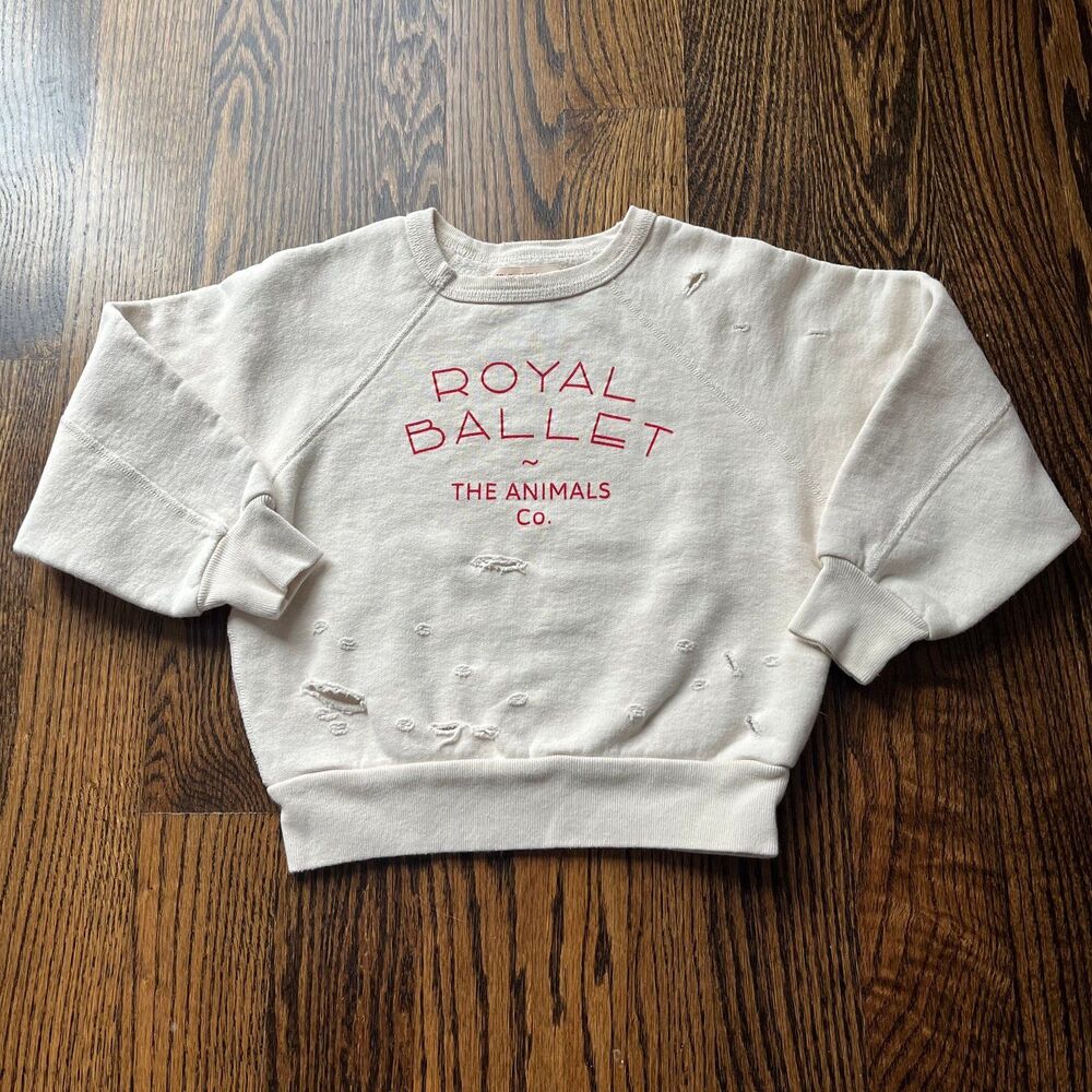 The Animal Observatory Ecru Worn Shark Sweatshirt (3Y)